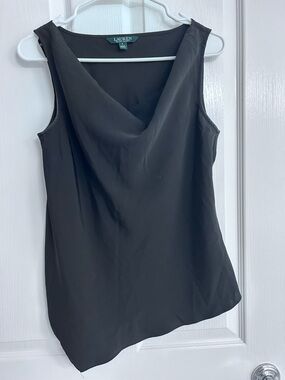 Ralph Lauren Black Satin Cowl Neck Sleeveless Top